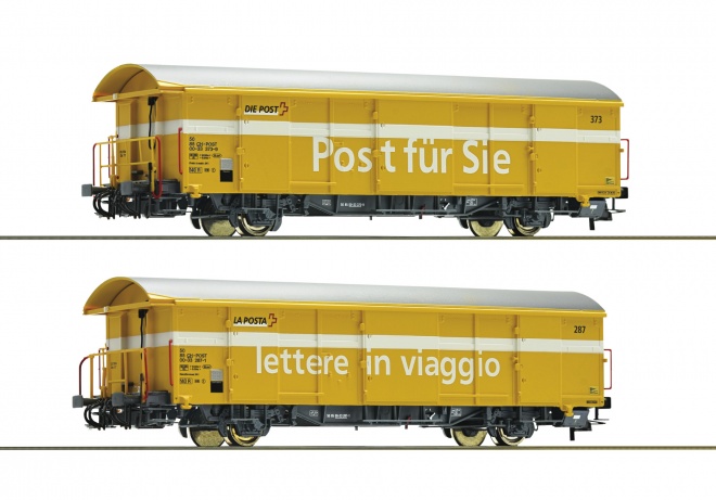 Set of 2 postal freight cars of Swisspost with tail lights<br /><a href='images/pictures/Roco/Roco-76201.jpg' target='_blank'>Full size image</a>